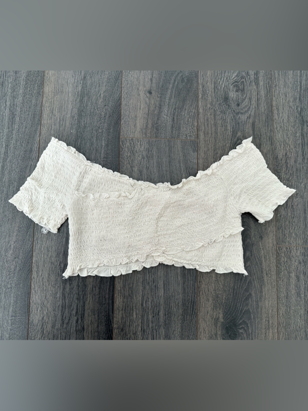 EUC Cream Ruffled Off-Shoulder Bandeau Sexy Summer Festival Beach Top Sz M - Picture 2 of 4